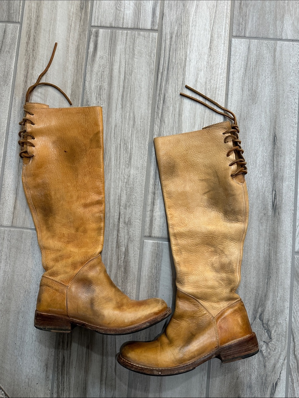 Bed Stu Lace-Back Tall Leather Riding Boots - Tan Brown